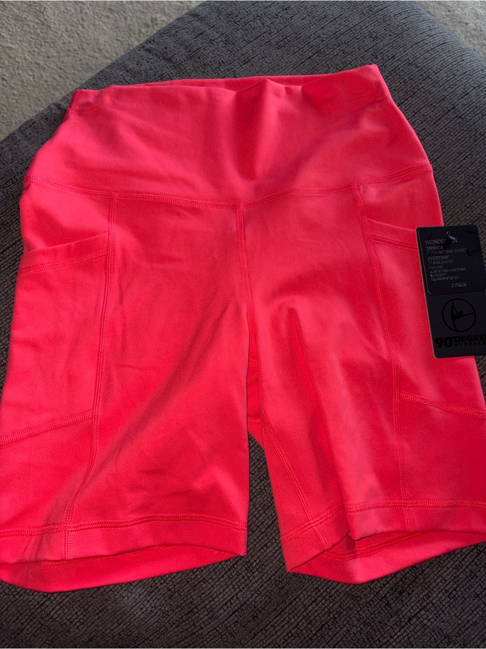 90 Degree Neon Coral High-Rise Bike Shorts with Pockets NWT